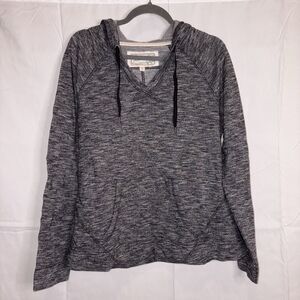 Aventura Women's Knit V-Neck Cotton Black & White Heather Hoodie Size XL - NWT